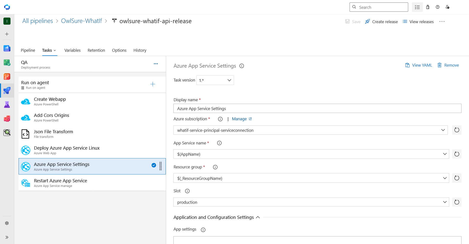 Azure App Service Settings task